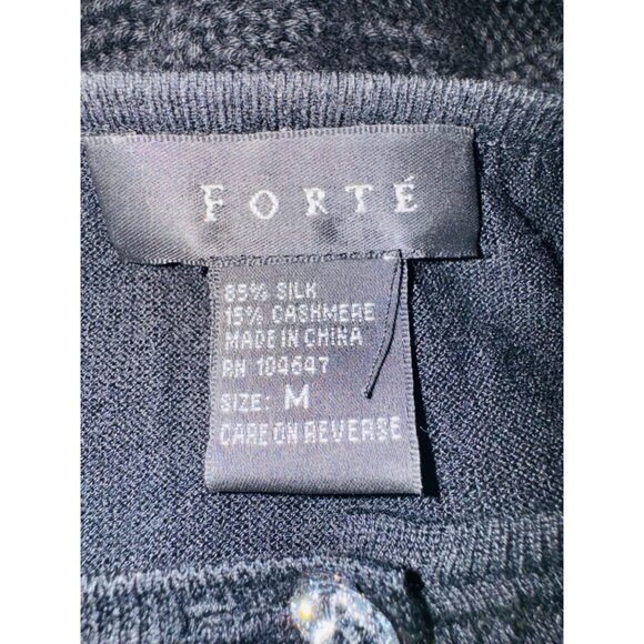 Forté Womens Medium Black Silk & Cashmere Long Sleeve M Cardigan Preppy Classic - Picture 6 of 11
